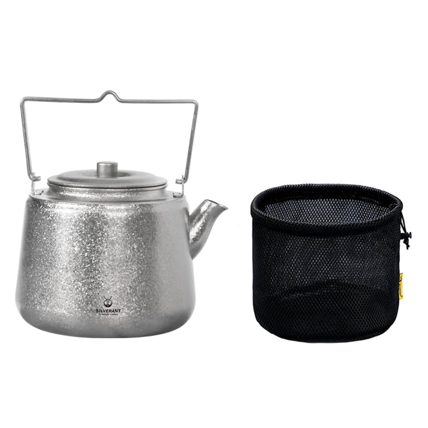 SilverAnt titanium bushcraft kettle 1500ml with drawstring mesh case
