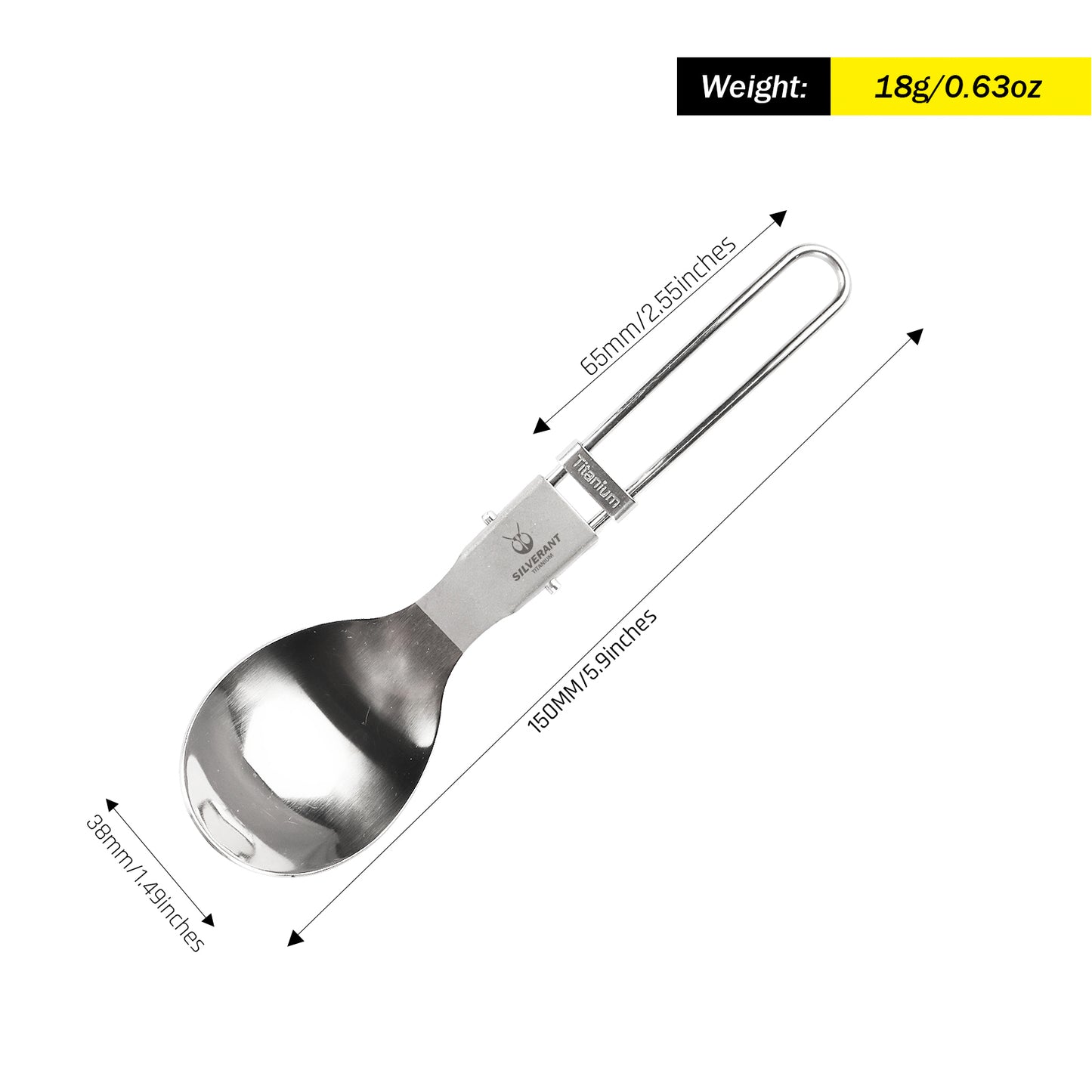SilverAnt Outdoors Ultralight Titanium Folding Spoon - Polished Finish