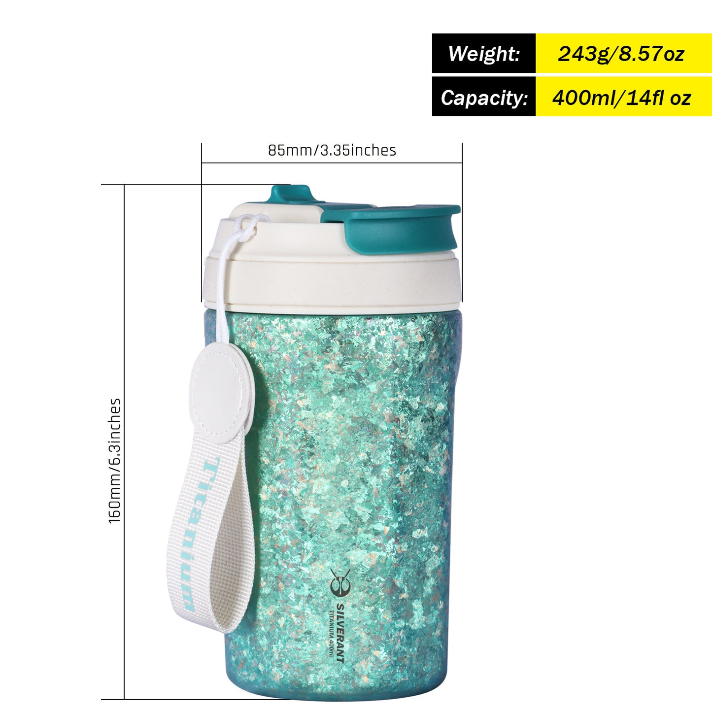 Crystallized Titanium Insulated Travel Coffee Mug with Lid 400ml/14 fl oz - Light Green