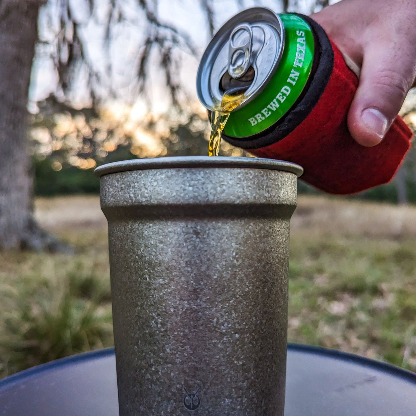 SilverAnt Ultralight Titanium Beer Cup 400ml/14fl oz - pouring beer into the beer cup