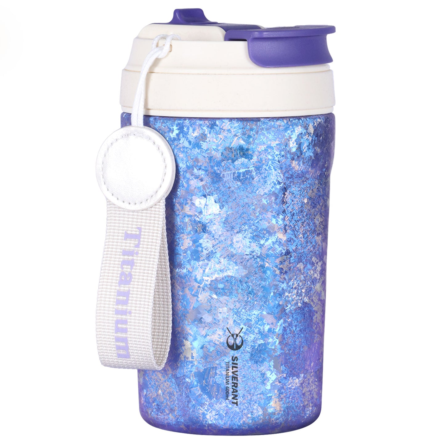 Crystallized Titanium Insulated Travel Coffee Mug with Lid 400ml/14 fl oz - Ocean Blue