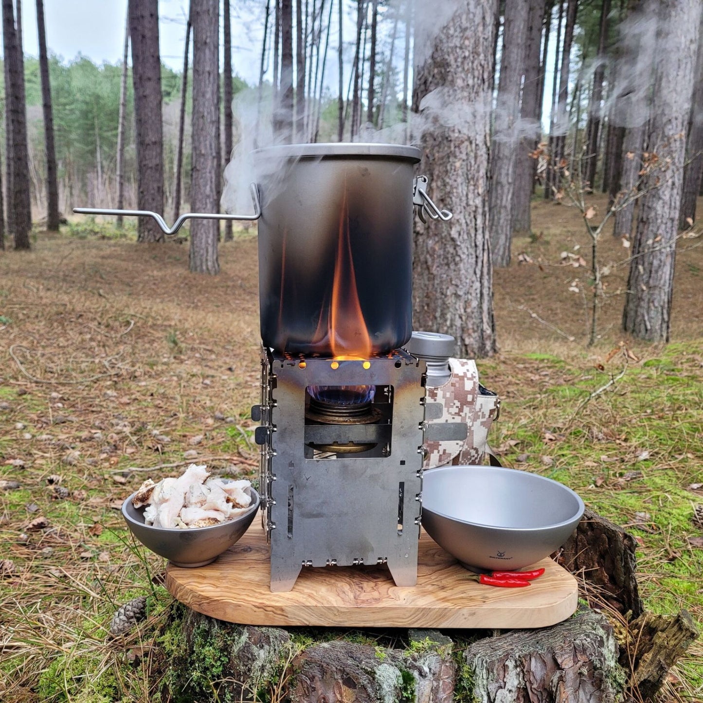 SilverAnt Titanium Rice Cooker - cooking rice on a stove