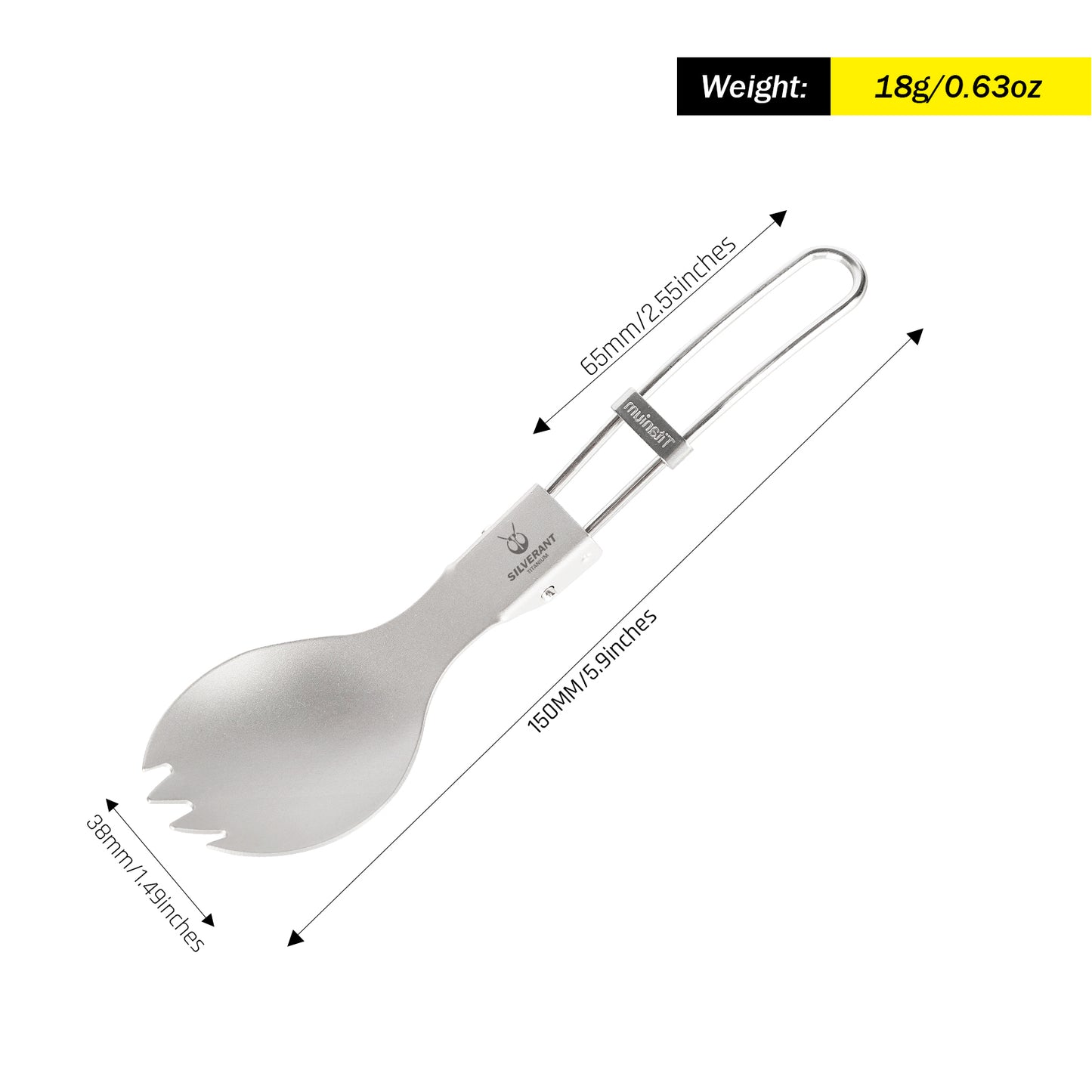 Ultralight Titanium Folding Spork with sandblasted finish size and weight image