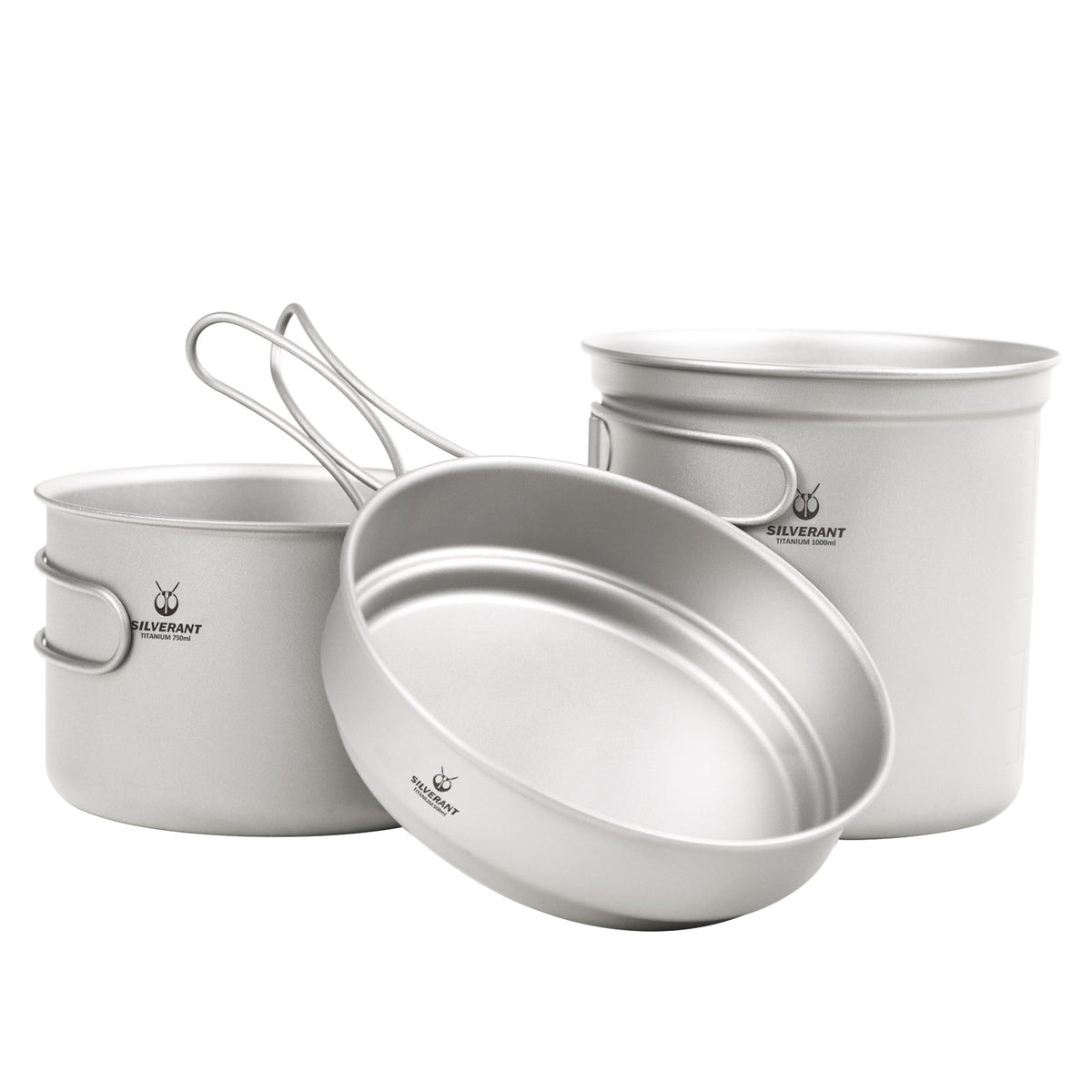 SilverAnt Ultralight Titanium Cookware Set - 2-Piece Titanium Pot & Titanium Pan - Camping Backpacking Pot & Pan Cook Ware Nesting Foldable Handles