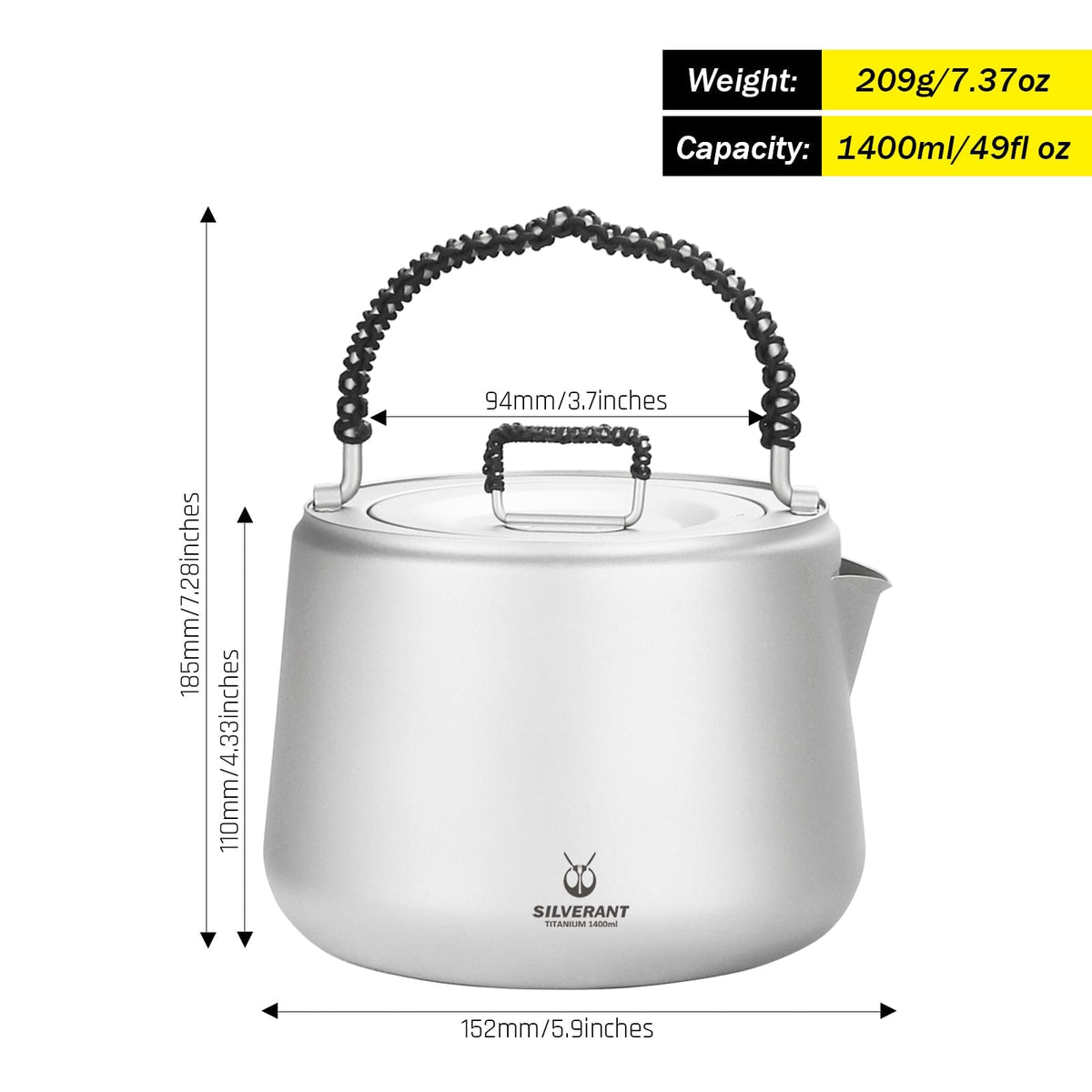 Dcenta 600ml / 1000ml Titanium Tea Pot Kettle Lightweight Camping