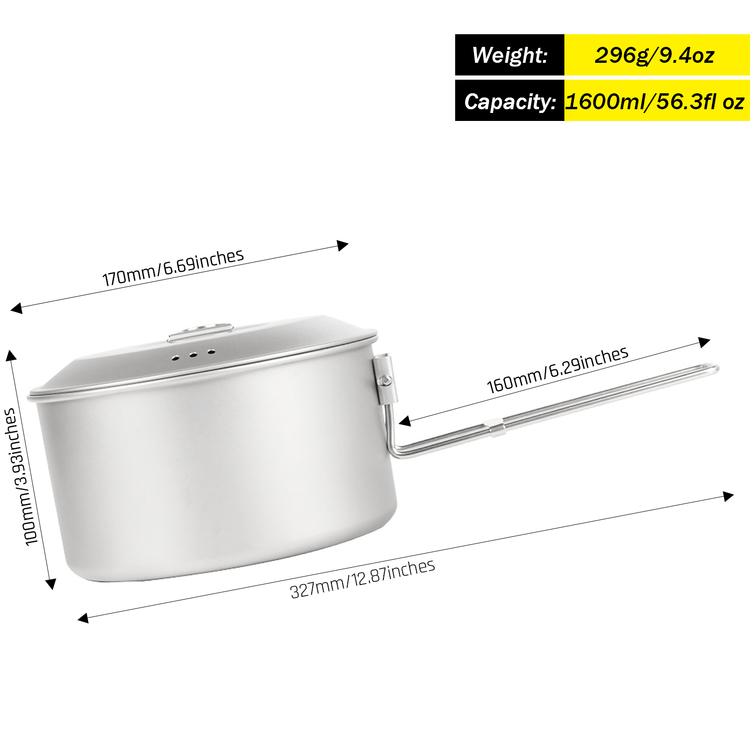 
                  
                    SilverAnt Titanium Camping Pot With Lid 1600ml/56.3 fl oz
                  
                