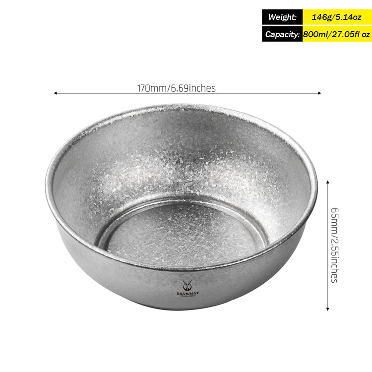 SilverAnt Titanium Camping Bowl 800ml/27.05 fl oz Crystallized Finish - dimension, weight, and capacity