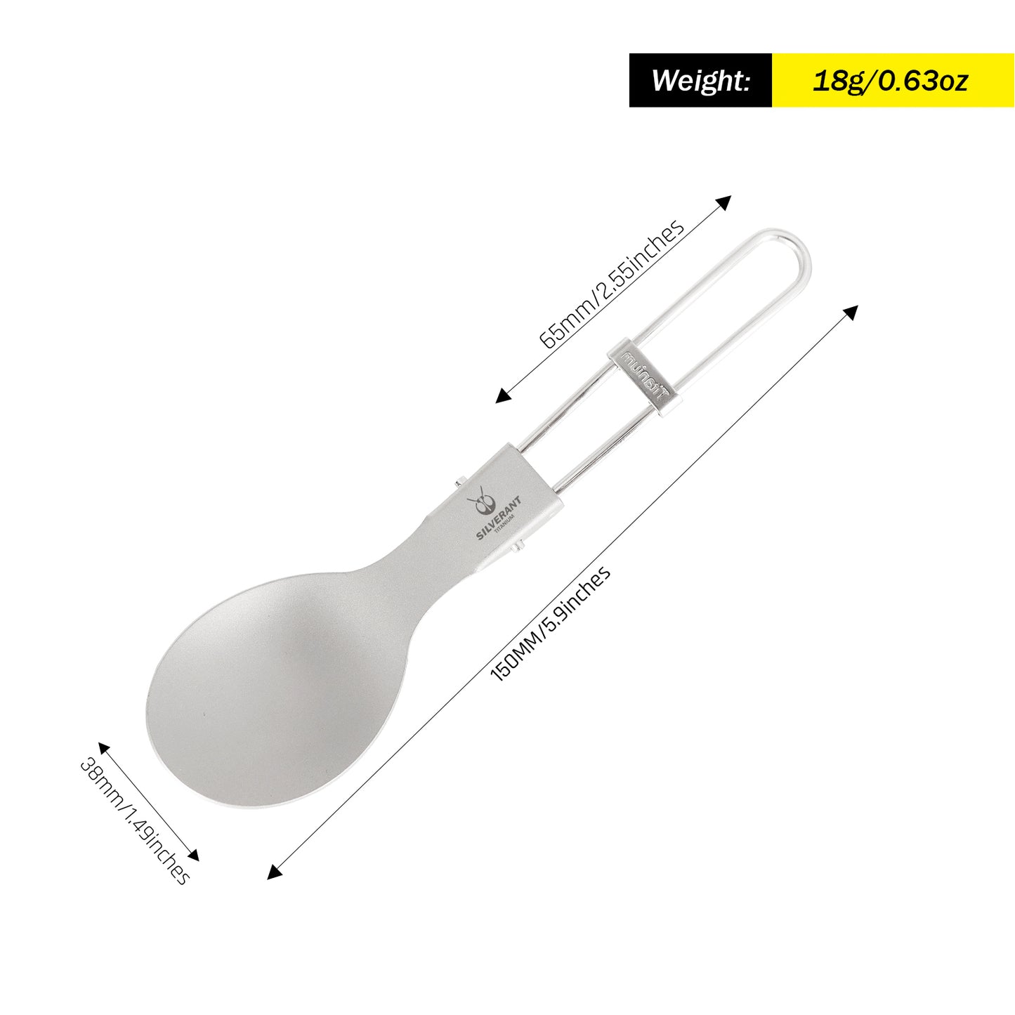 
                  
                    ultralight titanium folding spoon with sandblasted finish size and weight image
                  
                