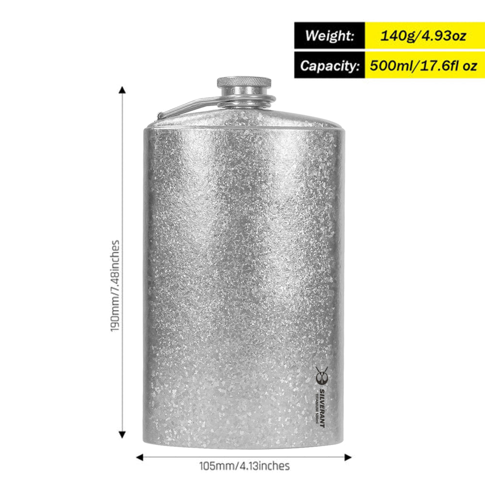 
                  
                    SilverAnt Outdoors - Large Titanium Hip Flask & Funnel 500ml/17.59 fl oz Crystaillized finish - size and dimension
                  
                