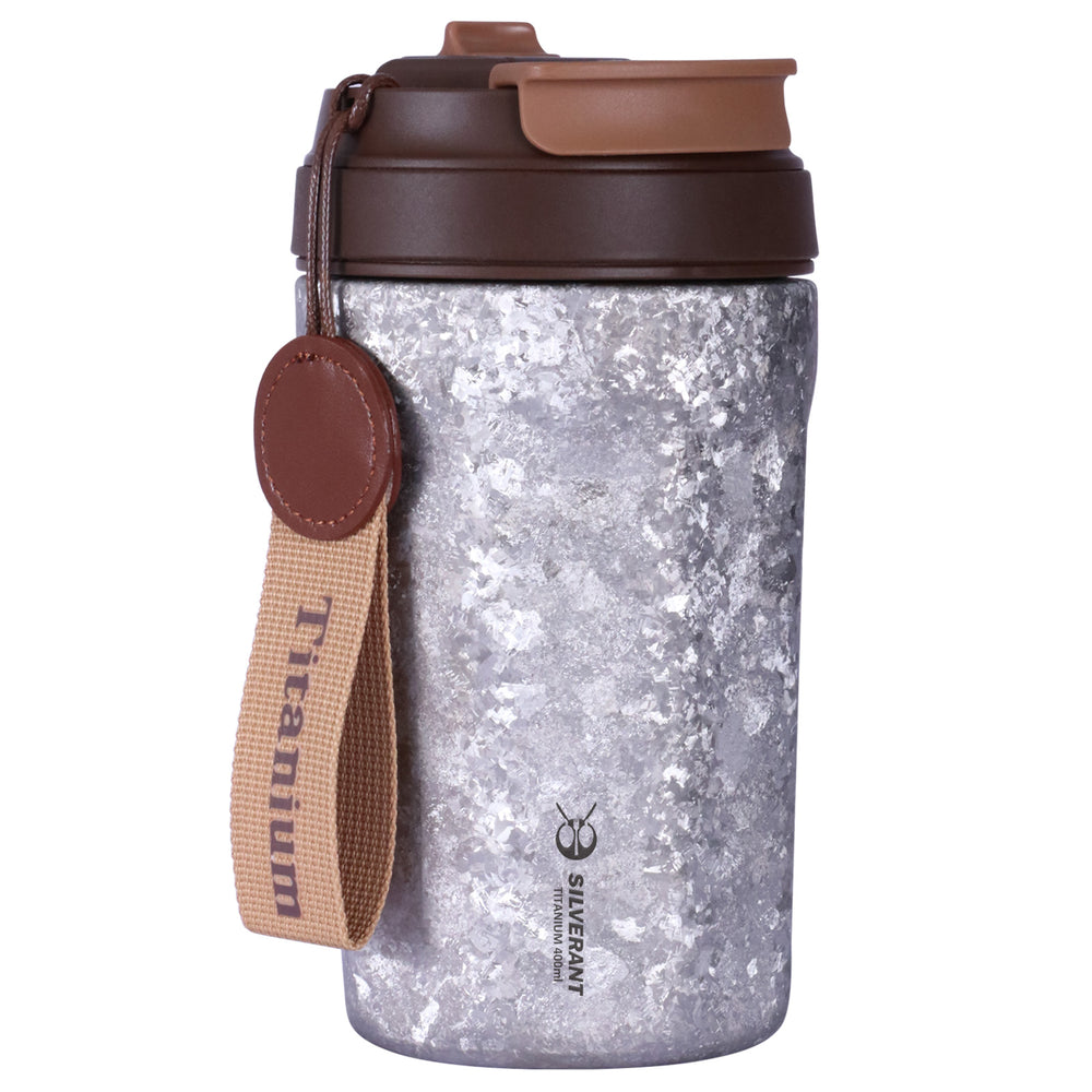 Crystallized Titanium Insulated Travel Coffee Mug with Lid 400ml/14 fl oz - Classic Silver