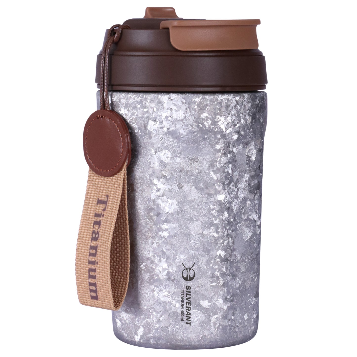 Crystallized Titanium Insulated Travel Coffee Mug with Lid 400ml/14 fl oz - Classic Silver