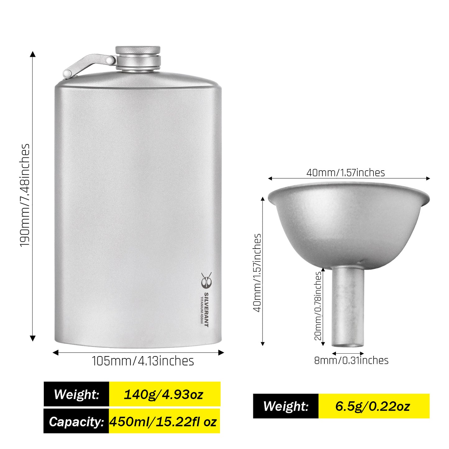 
                  
                    SilverAnt Titanium Hip Flask 450ml/15.22 fl oz & Shot Glasses
                  
                