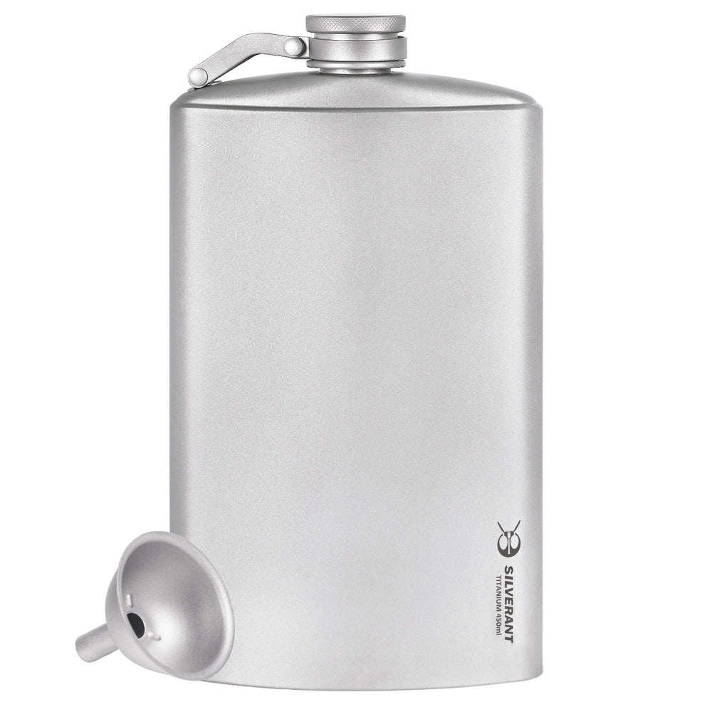 SilverAnt Titanium Hip Flask 450ml/15.22 fl oz & Shot Glasses