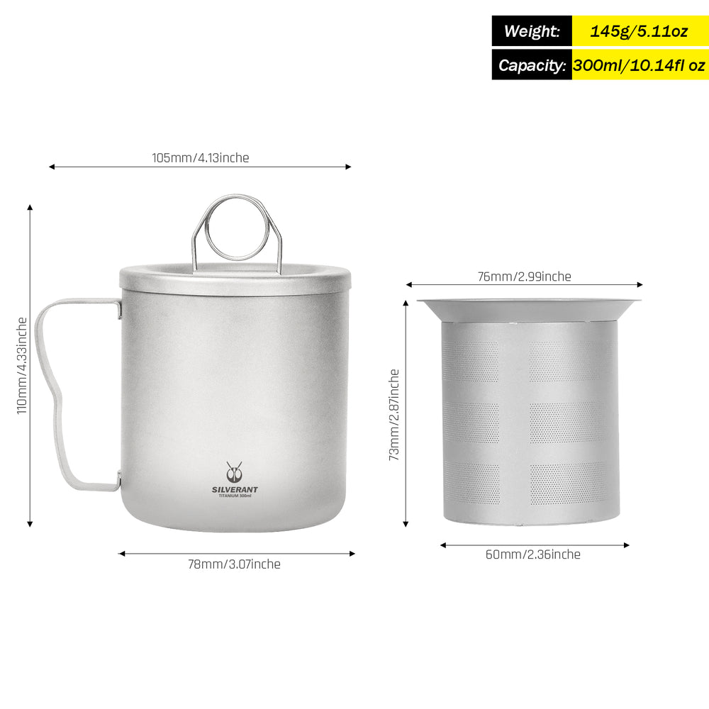 SiliverAnt Titanium Double Wall Mug 300ml/10.14fl oz - weight, capacity, and dimension