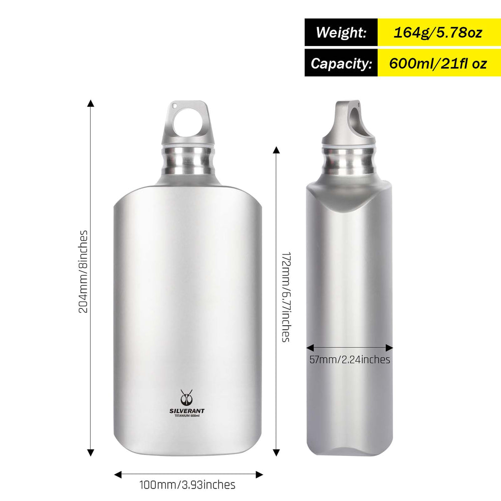 Ultralight Titanium Water Bottle 600ml/21 fl oz - Slim - SilverAnt Outdoors