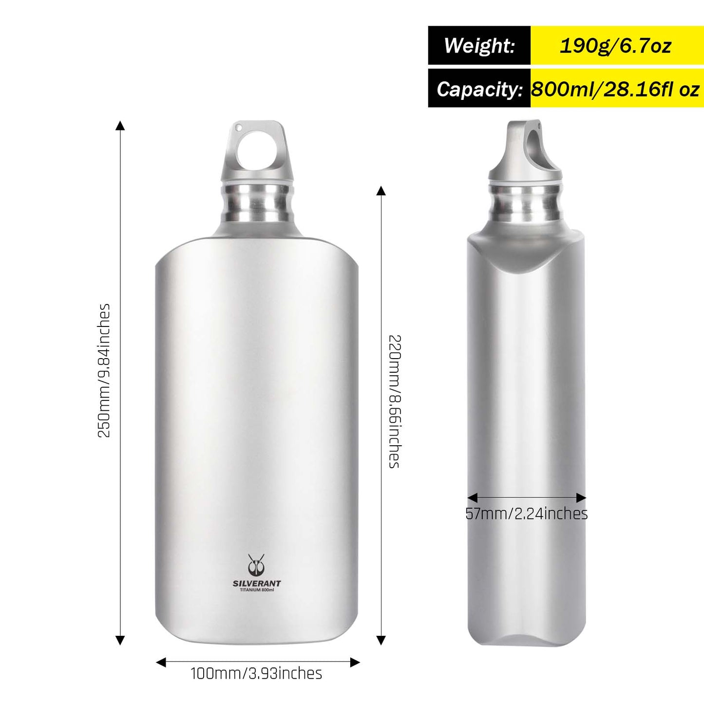 
                  
                    Ultralight Titanium Water Bottle 800ml/28.16 fl oz - Slim - SilverAnt Outdoors
                  
                