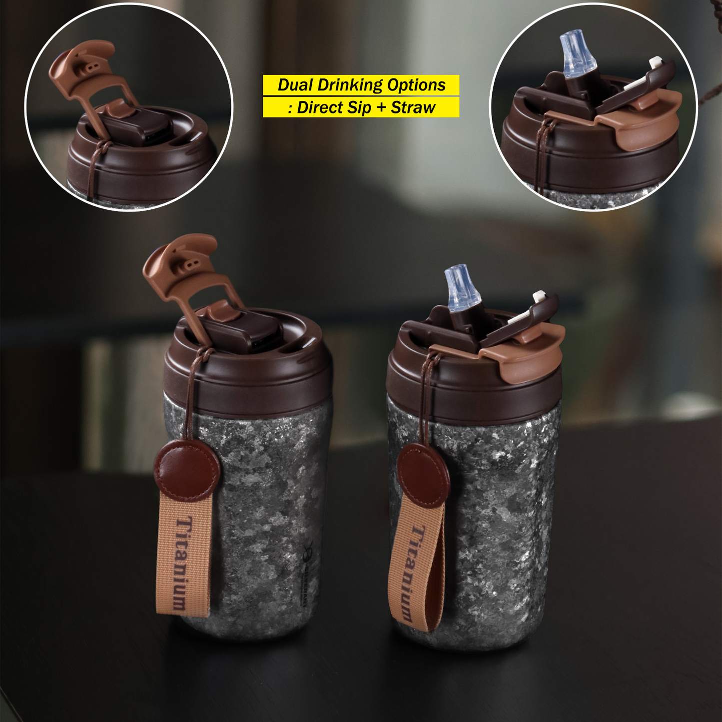 Black Crystallized Titanium Insulated Travel Coffee Mug with Lid 400ml/14 fl oz-SilverAnt Outdoors