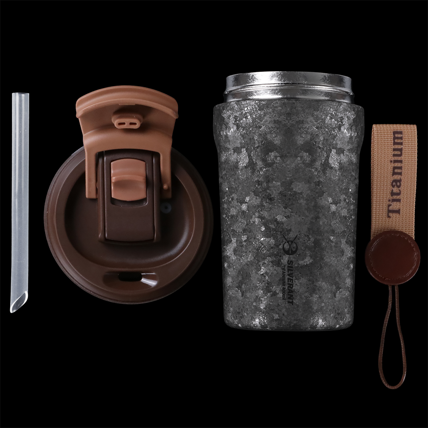 Black Crystallized Titanium Insulated Travel Coffee Mug with Lid 400ml/14 fl oz-SilverAnt Outdoors