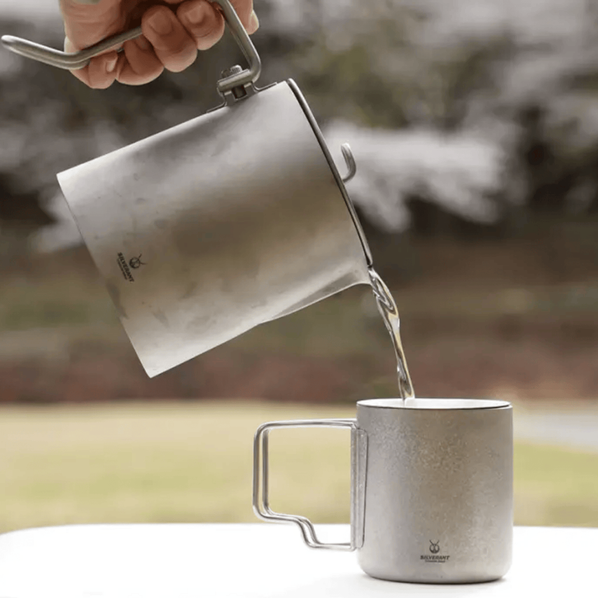 Crystallized Titanium Double-wall Mug with Lid 300ml/10.14 fl oz - Folding Handles
