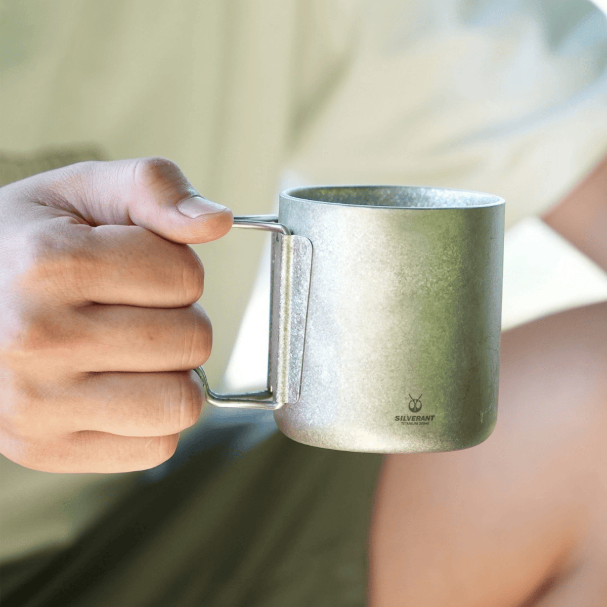 Crystallized Titanium Double-wall Mug with Lid 300ml/10.14 fl oz - Folding Handles