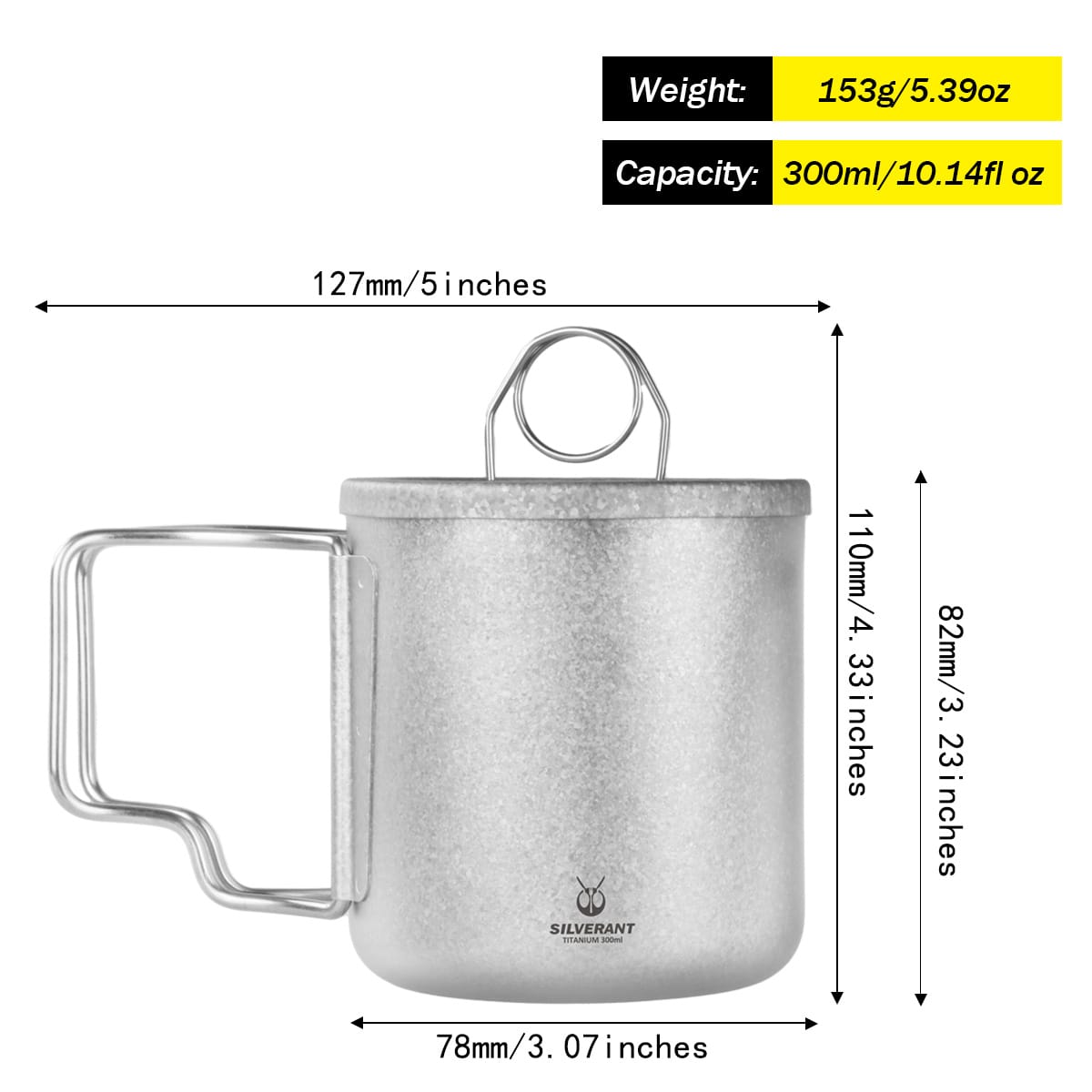 Crystallized Titanium Double-wall Mug with Lid 300ml/10.14 fl oz - Folding Handles