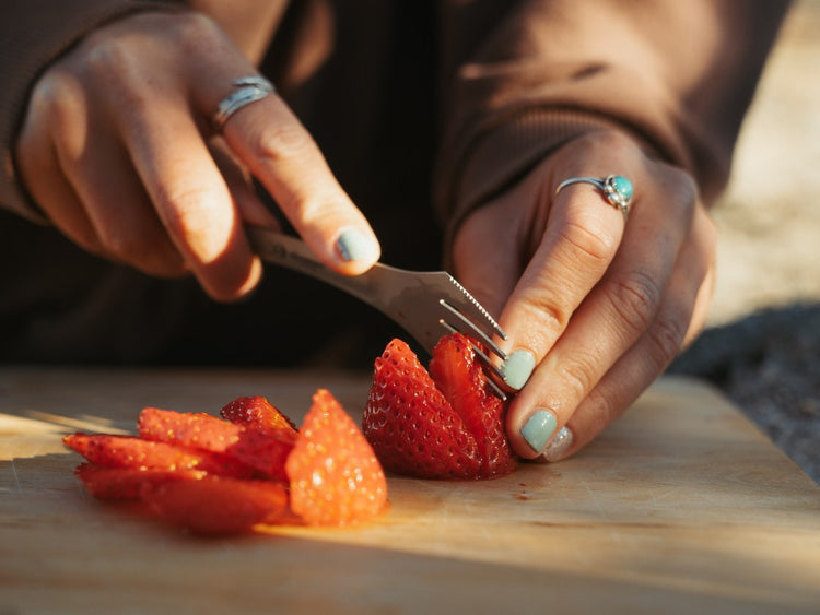 Titanium Spork Cutting Strawberries