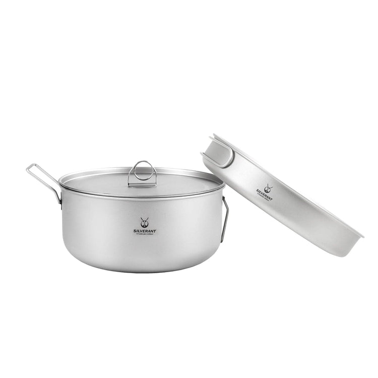 
                  
                    SilverAnt Large 2-Piece Titanium Pot & Pan Camping Cookware Set on a white background
                  
                