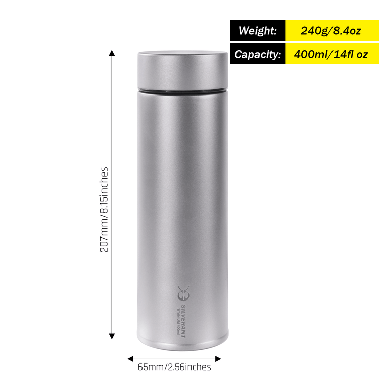 SilverAnt Sandblasted Titanium Double-Wall Insulated Thermos Flask 400ml/14fl oz