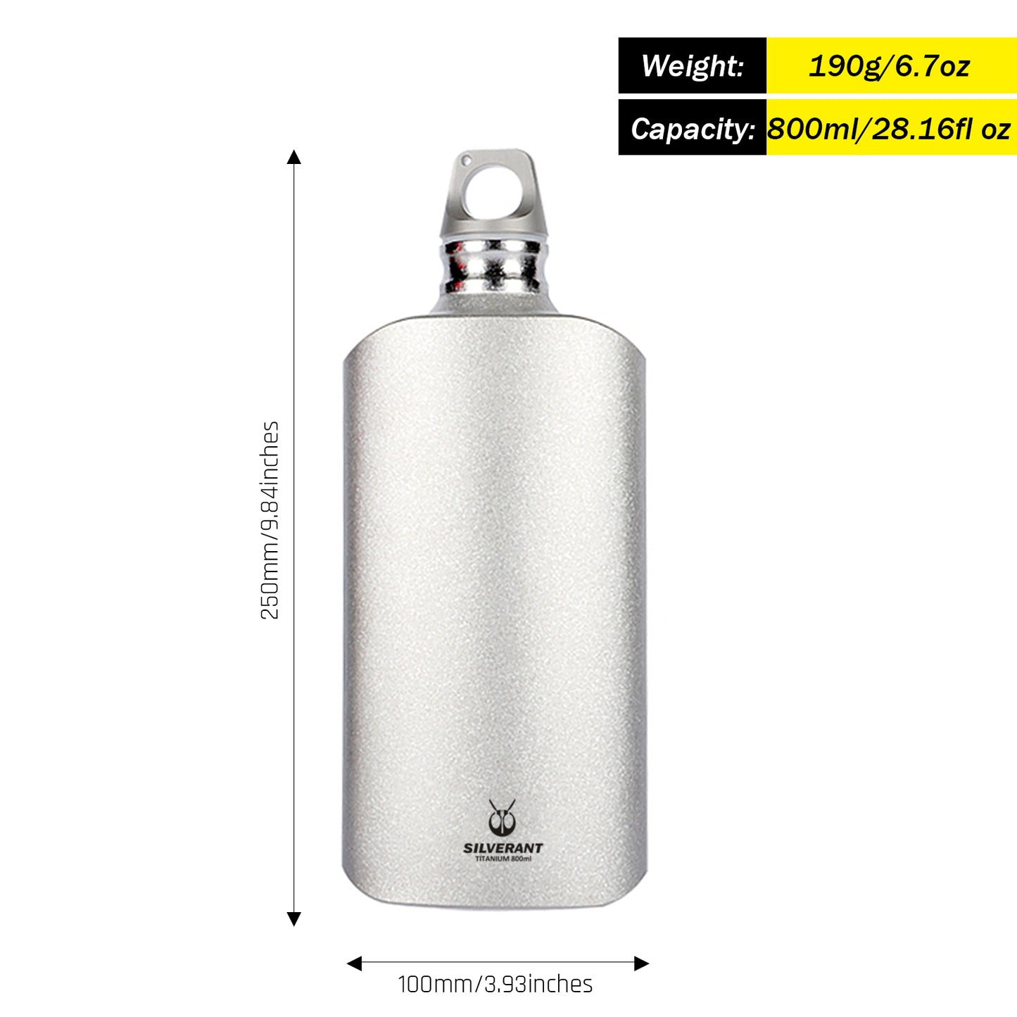 
                  
                    Ultralight Titanium Water Bottle 800ml/28.16 fl oz - Slim - SilverAnt Outdoors
                  
                