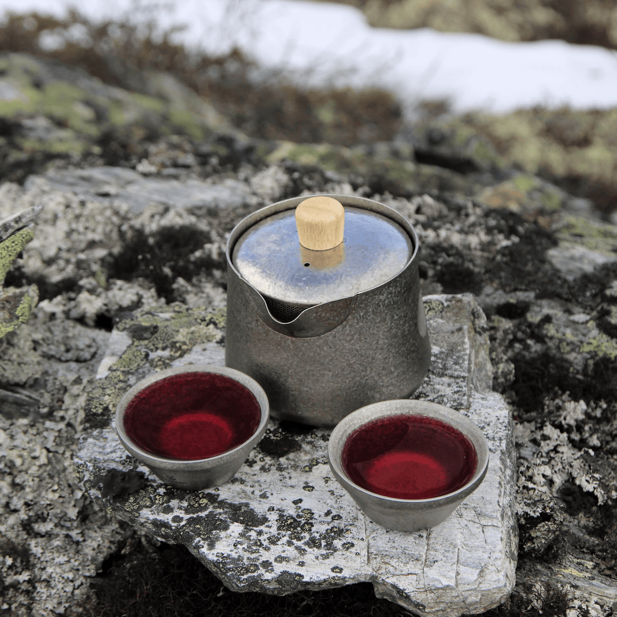 SilverAnt Crystallized Titanium Breeze Travel Teapot & Cups Set - actual product photo, real life use, in use, lifestyle shot