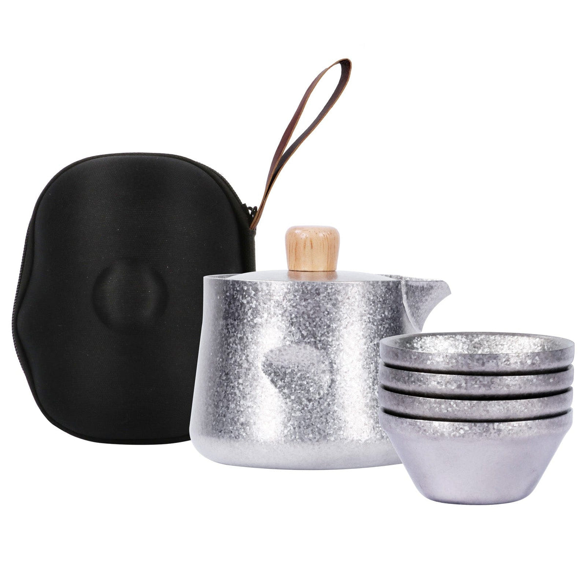 SilverAnt Crystallized Titanium Breeze Travel Teapot & Cups Set - Full set (case, tea pot, and cups)