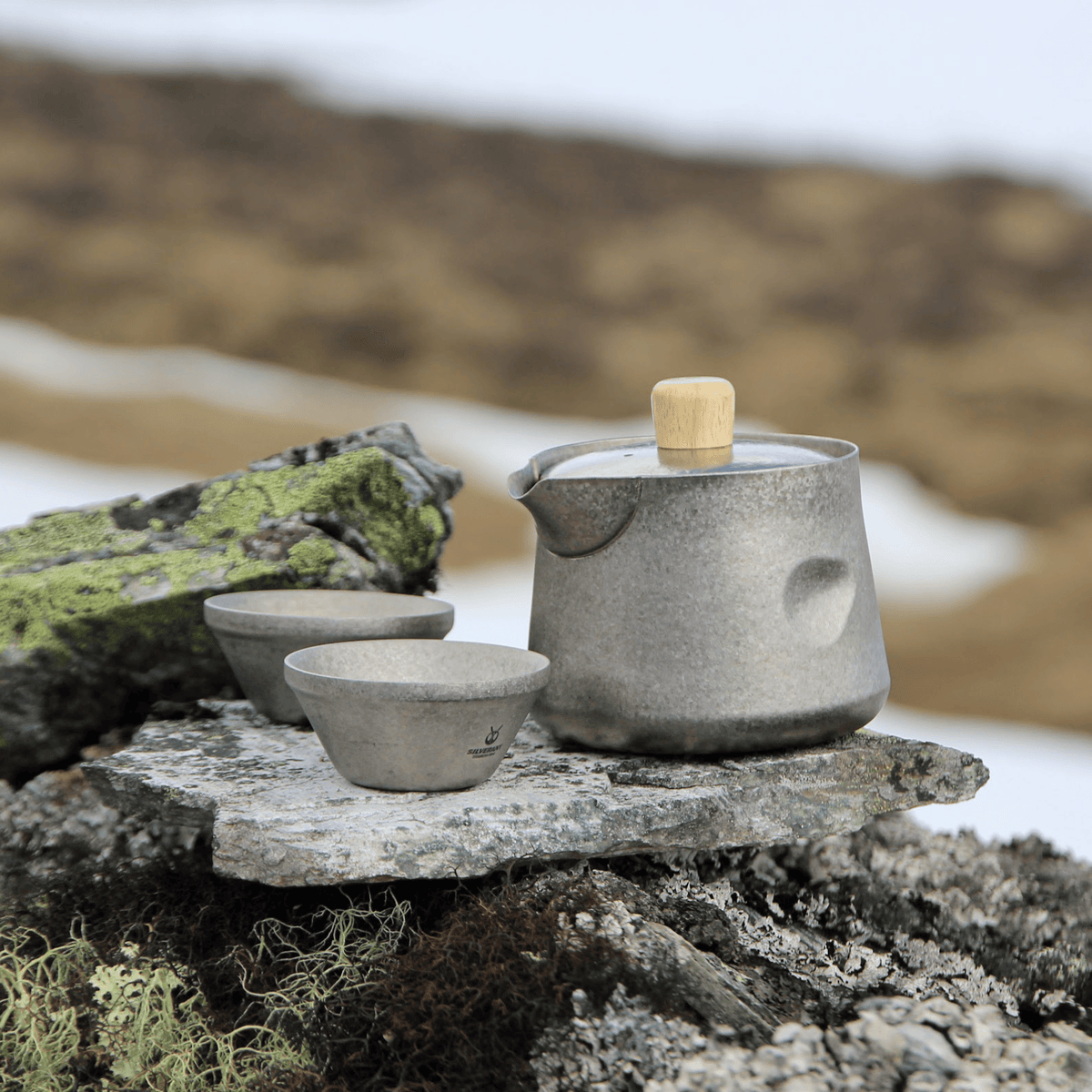 SilverAnt Crystallized Titanium Breeze Travel Teapot & Cups Set - actual product photo, real life use, in use, lifestyle shot