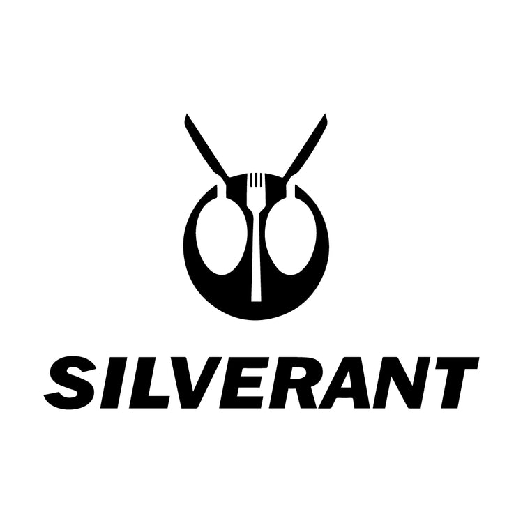 Black logo of SilverAnt with cutlery design on a white background