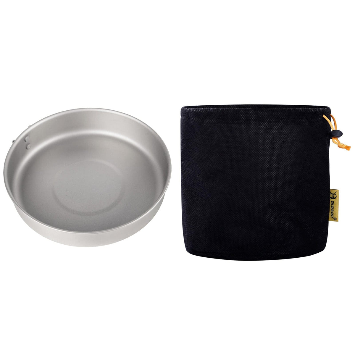 SilverAnt Medium 2-Piece Titanium Pot and Pan Camping Cookware Set - Titanium Pan (folded handles with Drawstring Mesh bag included with purchase)