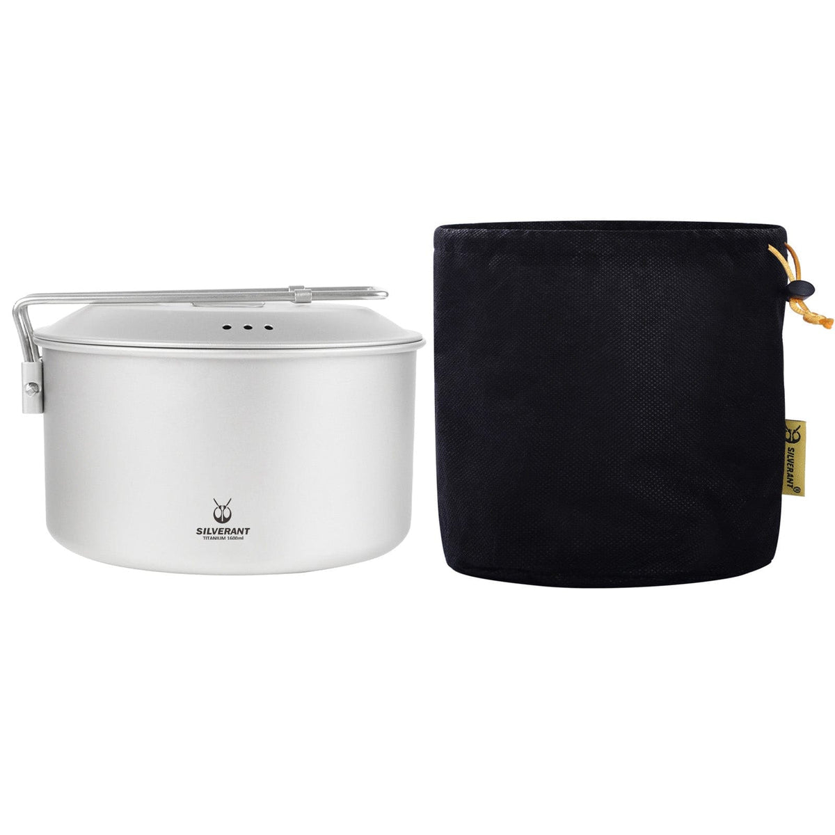 SilverAnt Medium 2-Piece Titanium Pot and Pan Camping Cookware Set - Camping Pot With Lid 1600ml/56.3 fl oz with drawstring mesh bag (included with purchase)