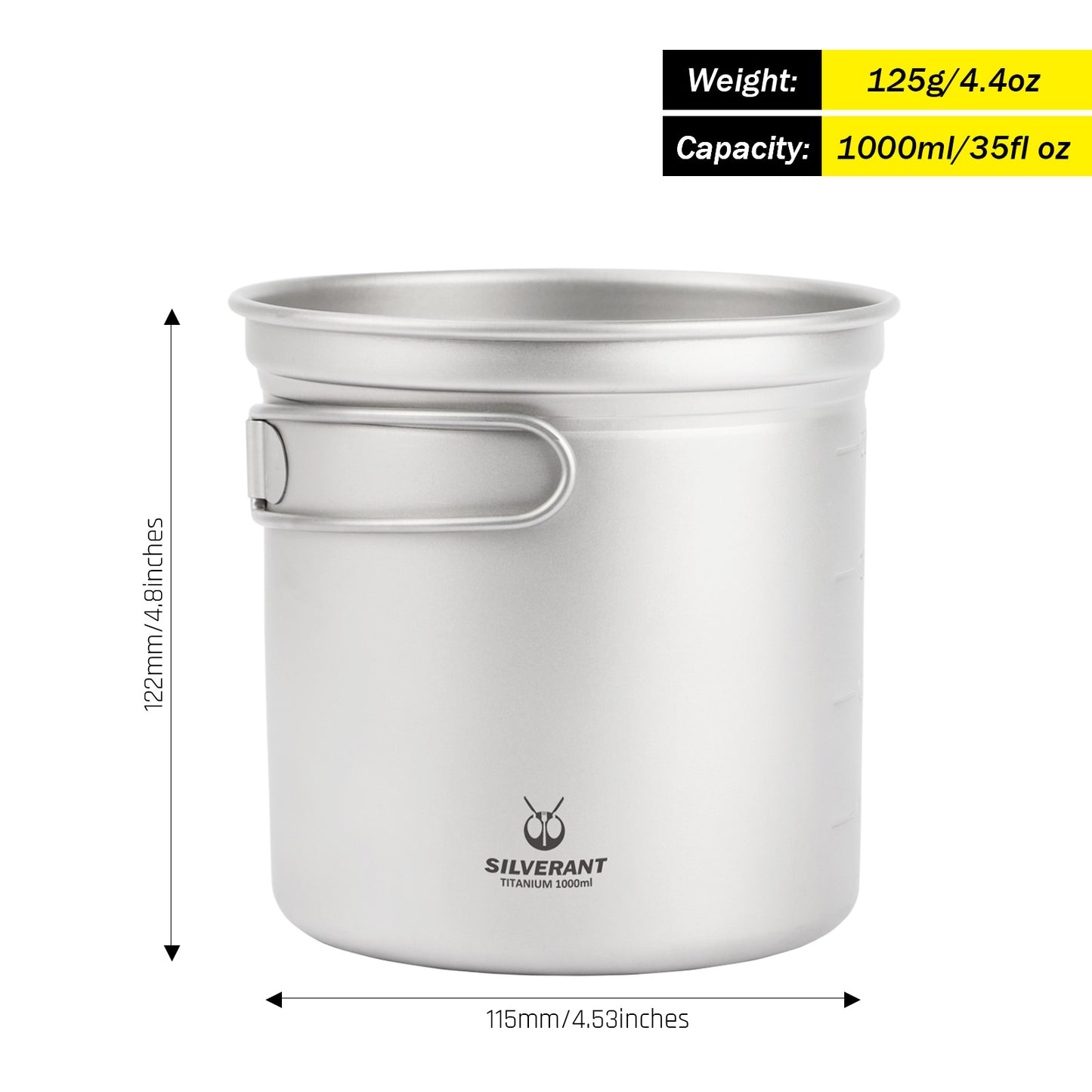 SilverAnt Outdoors Titanium Camping Pot 1000ml/35 fl oz