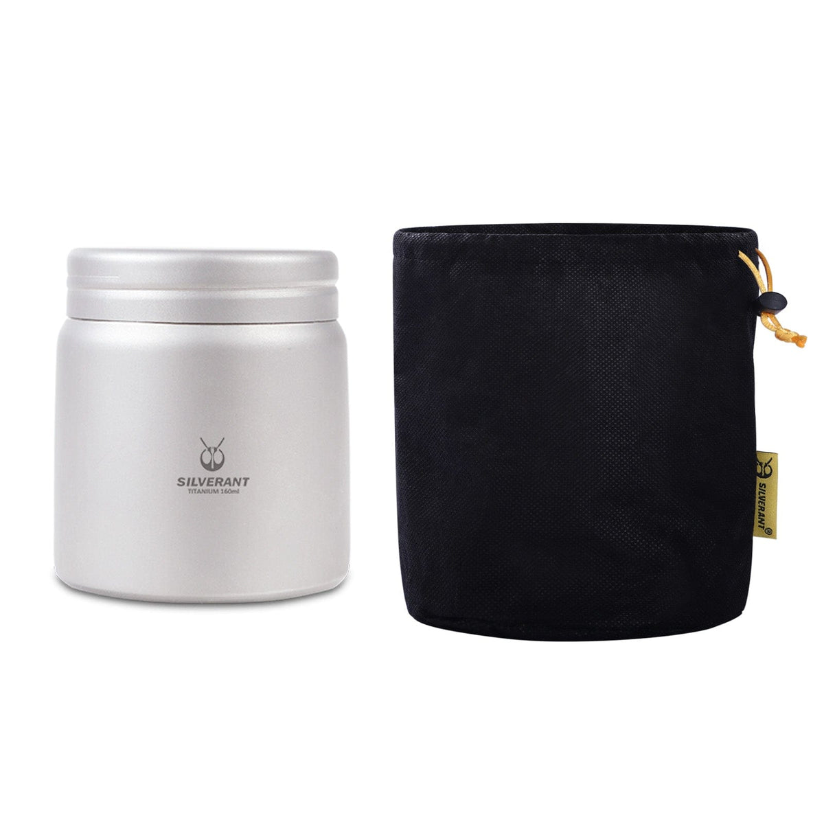 SilverAnt Titanium Coffee French Press Kit with Cup & Grounds Container - Grounds Container with black drawstring pouch (included with purchase)