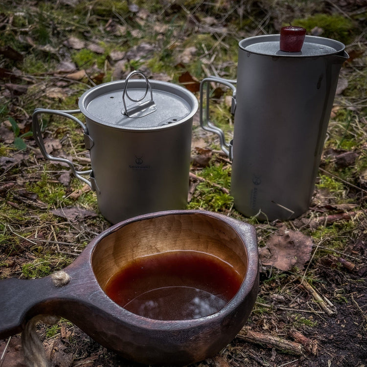 
                  
                    SilverAnt Titanium Coffee French Press Kit with Cup & Grounds Container - Lifestyle shot, actual product photo, real life still
                  
                