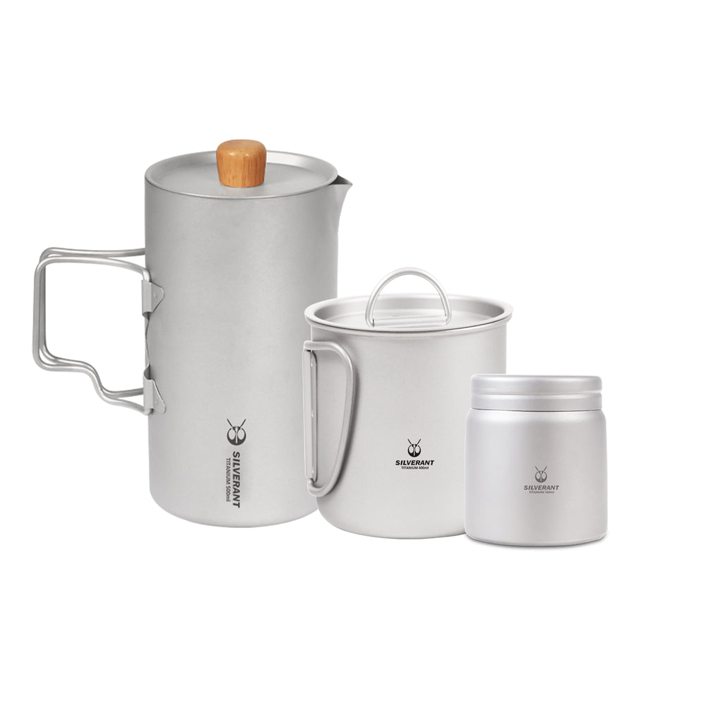 SilverAnt Titanium Coffee French Press Kit with Cup & Grounds Container