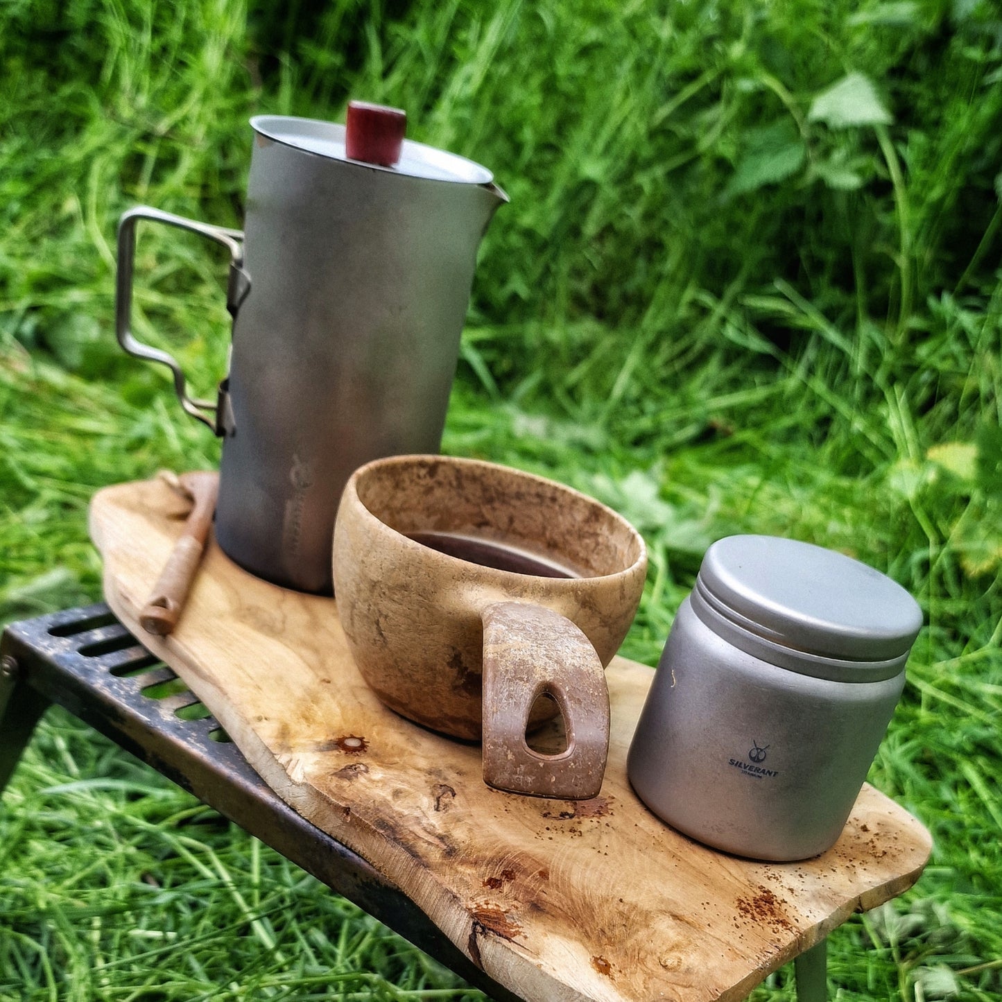 SilverAnt Titanium Coffee French Press Kit with Cup & Grounds Container