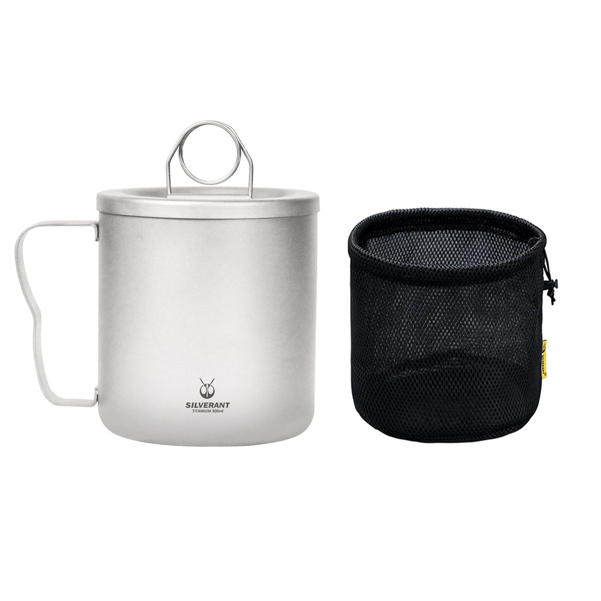 SiliverAnt Titanium Double Wall Mug 300ml/10.14fl oz  Classic Handles - With black drawstring mesh bag included with purchase