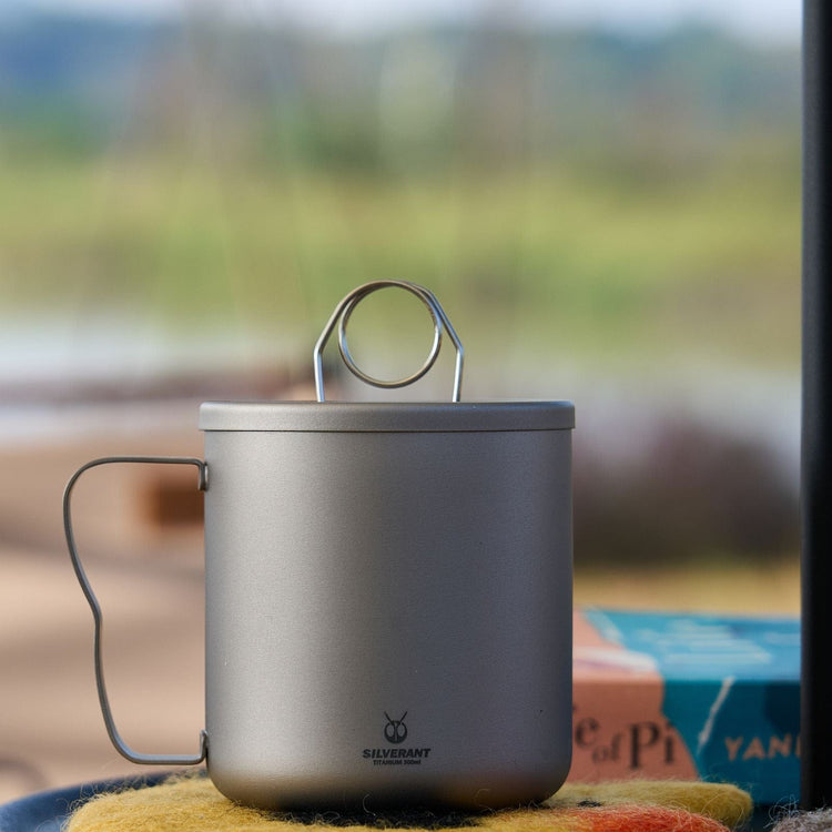 
                  
                    SilverAnt Titanium Double Wall Mug 300ml/10.14fl oz Classic Handles - Actual product photo, real life still, close-up of sandblasted finish, lifestyle shot
                  
                