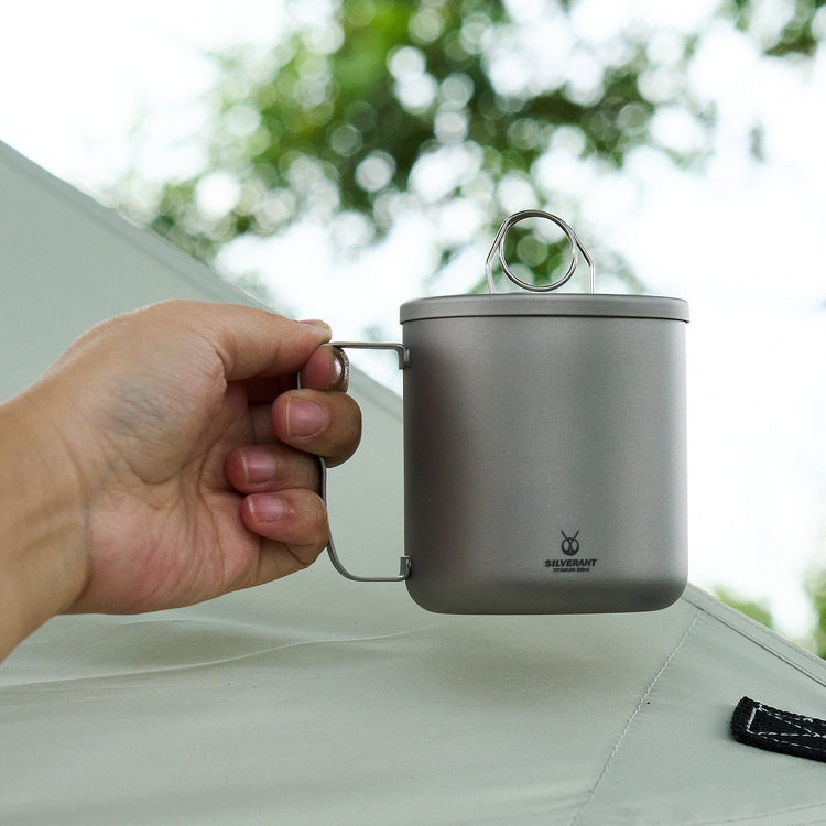
                  
                    SilverAnt Titanium Double Wall Mug 300ml/10.14fl oz Classic Handles - Actual product photo, on hand, in use, real life still, lifestyle shot
                  
                