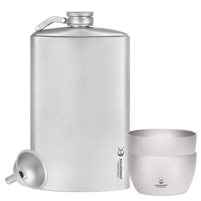 SilverAnt Titanium Hip Flask 450ml/15.22 fl oz & Shot Glasses