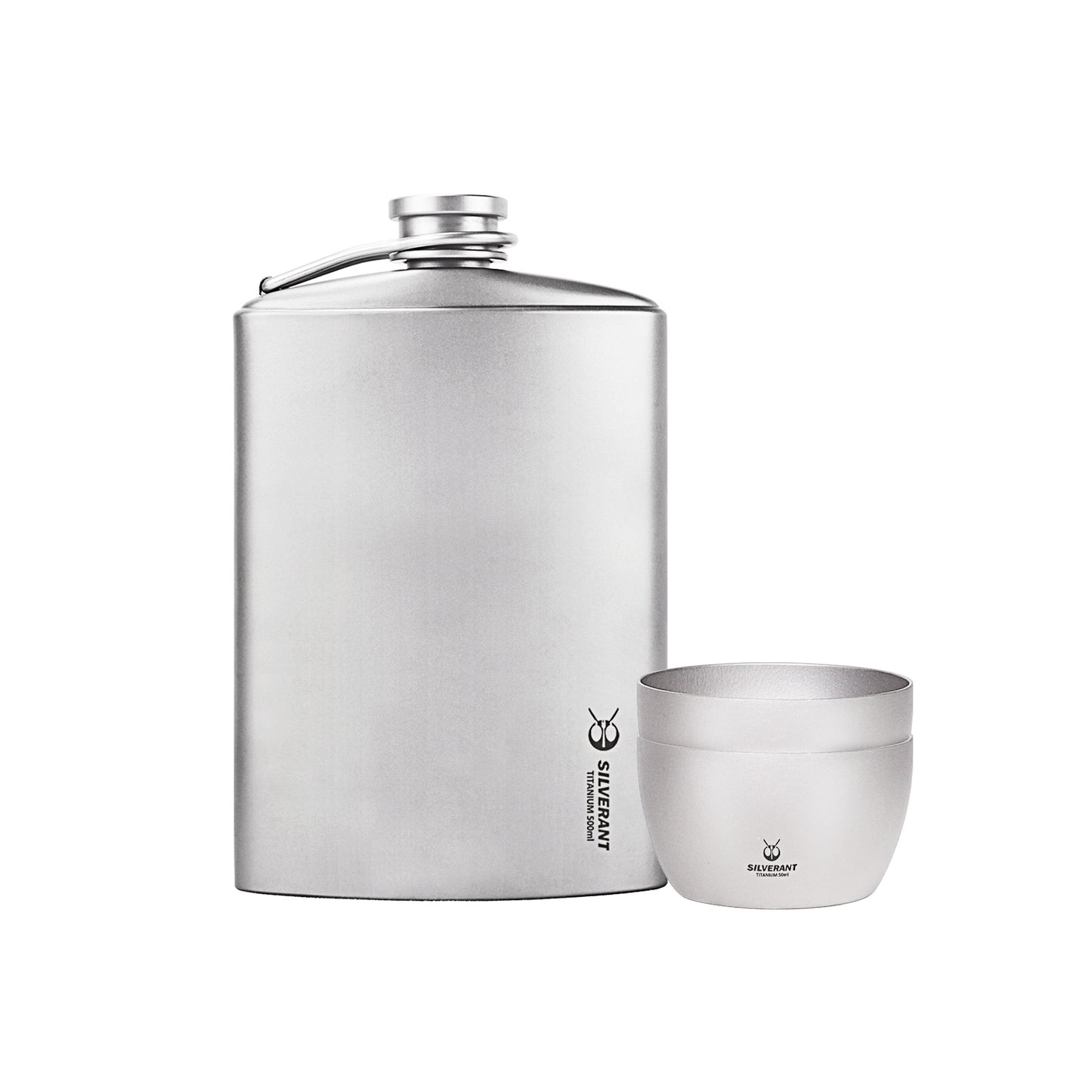 SilverAnt Titanium Hip Flask 500ml/17.59 fl oz & Shot Glasses