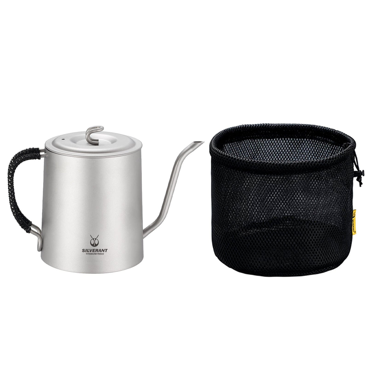 SilverAnt Titanium Pour Over Kettle 1200ml/42.2 fl oz & 950ml/33.4 fl oz - Sandblasted 950ml/33.4 fl oz with black drawstring pouch included with purchase