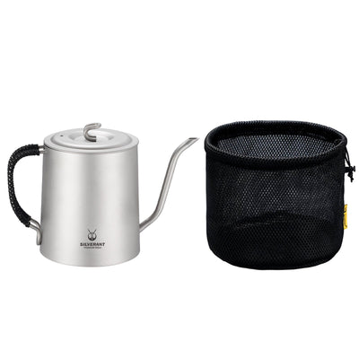 SilverAnt Titanium Pour Over Kettle 1200ml/42.2 fl oz & 950ml/33.4 fl oz - Sandblasted 950ml/33.4 fl oz with black drawstring pouch included with purchase