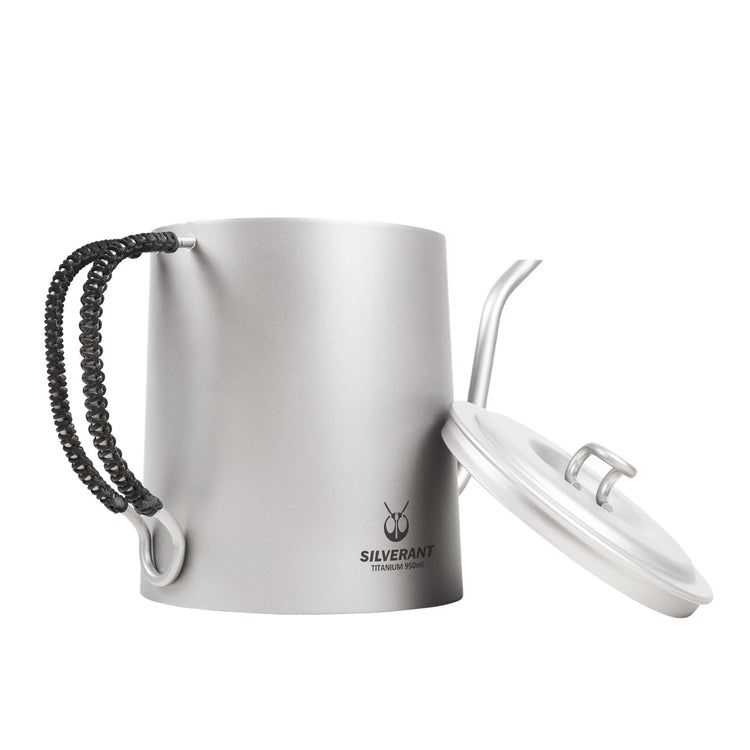 
                  
                    SilverAnt Titanium Pour Over Kettle Sandblasted 950ml/33.4 fl oz - Alternate tilted angle showing side
                  
                