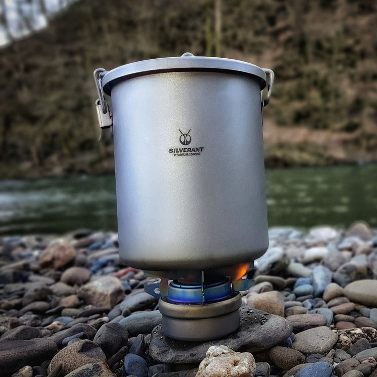 
                  
                    SilverAnt Titanium Rice Cooker - In-Use photo (Alcohol stove, riverside)
                  
                