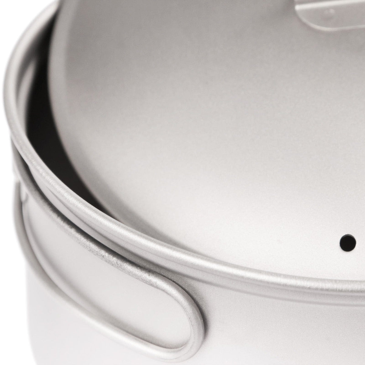 SilverAnt Ultralight 2-Piece Titanium Cookware Set - close-up of sandblasted finish